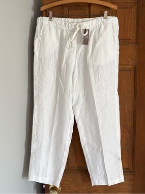 NEW Pure J.JILL Medium Love White 100% Linen Cropped Pull On Pants Summer $89 C7